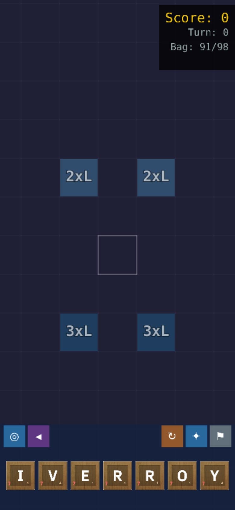Lexic on a phone: the same board and rack laid out for touch.